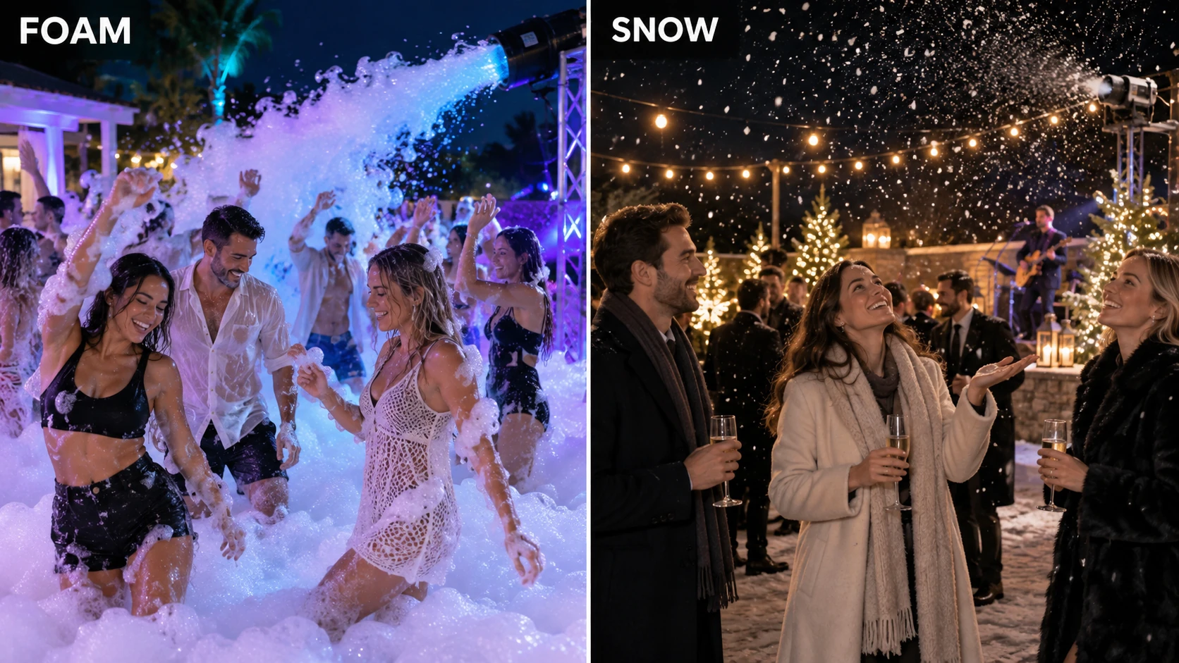 Illustration of a foam and snow party experience