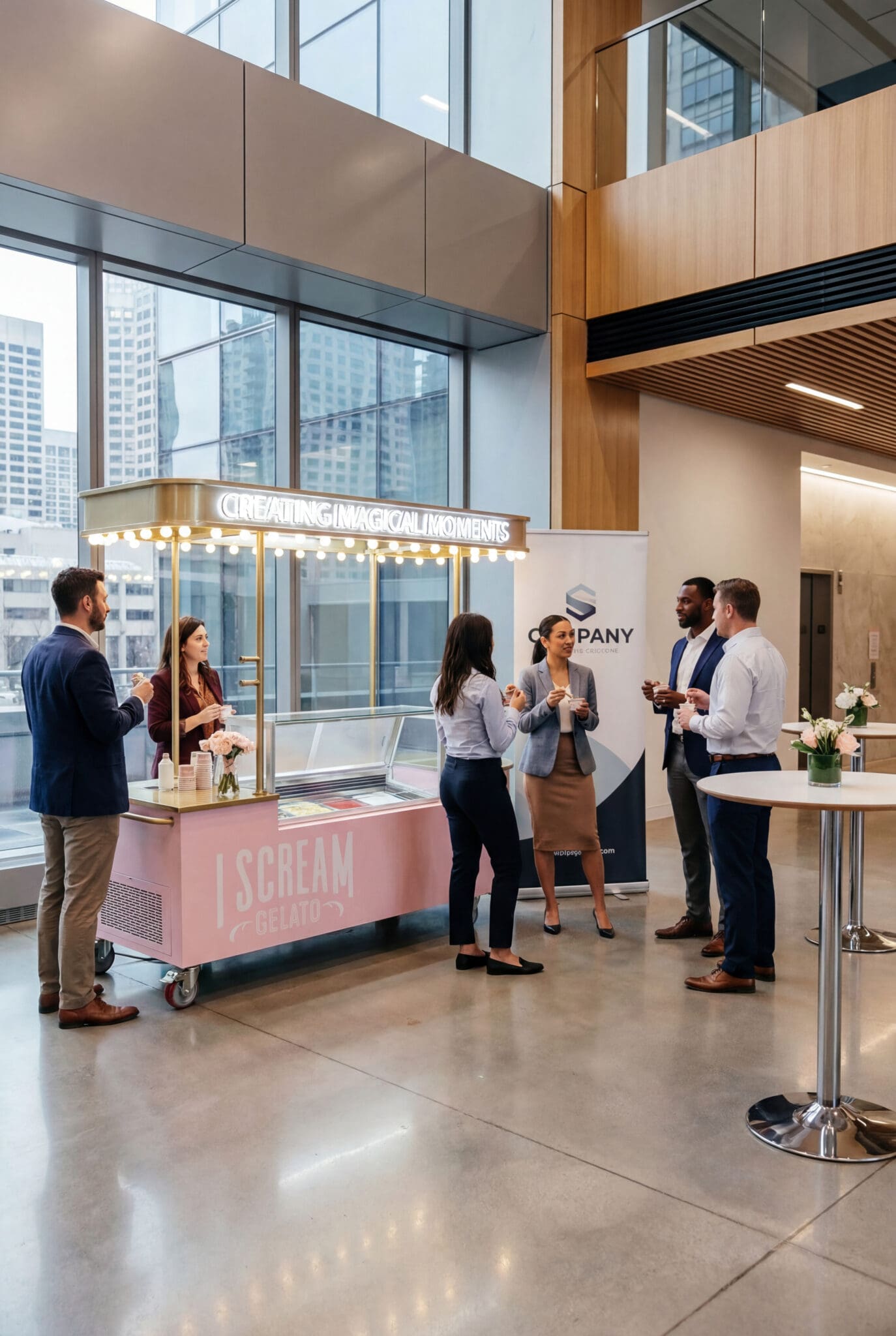 Gelato cart set up at a corporate event