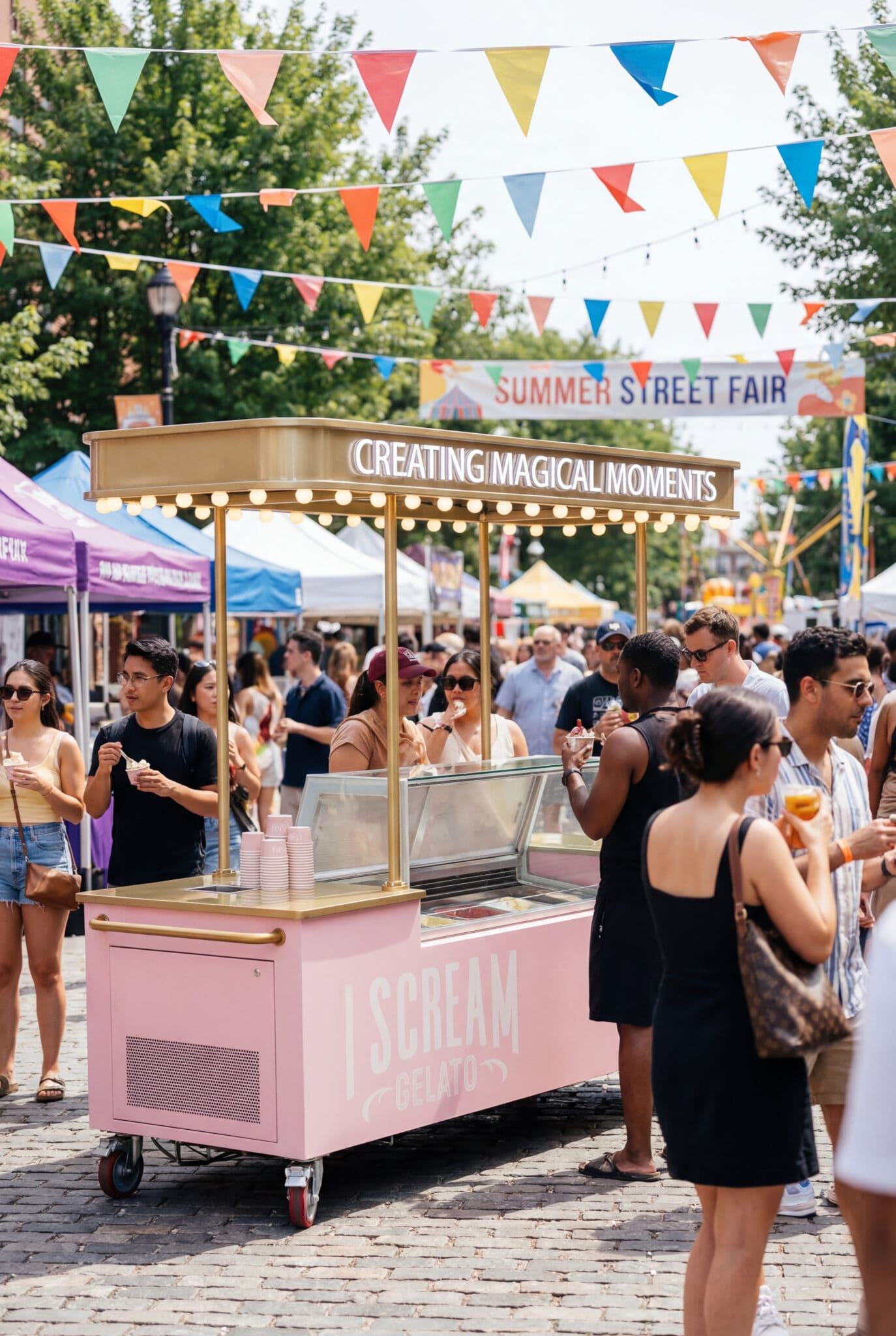 Gelato cart serving guests at a festival