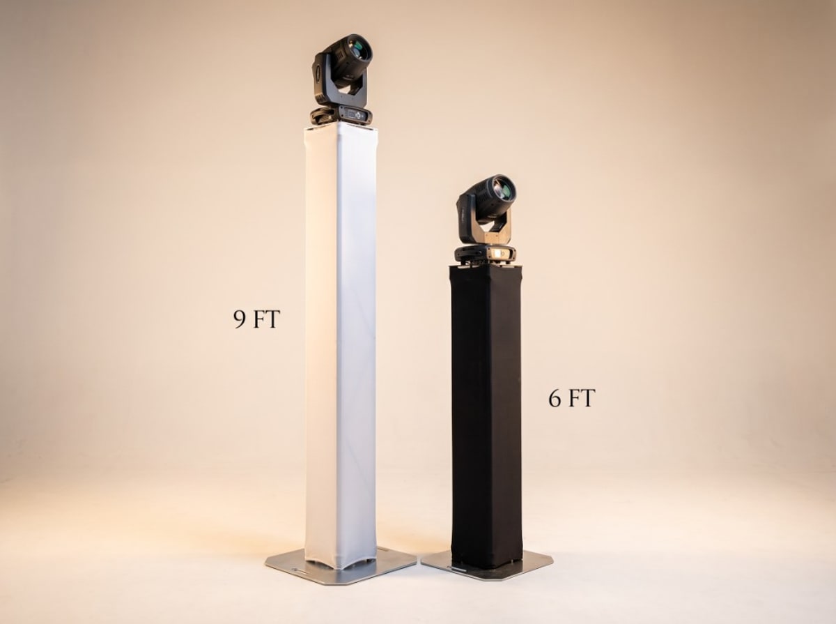 9 FT and 6 FT lighting totems with moving head fixtures for event stages